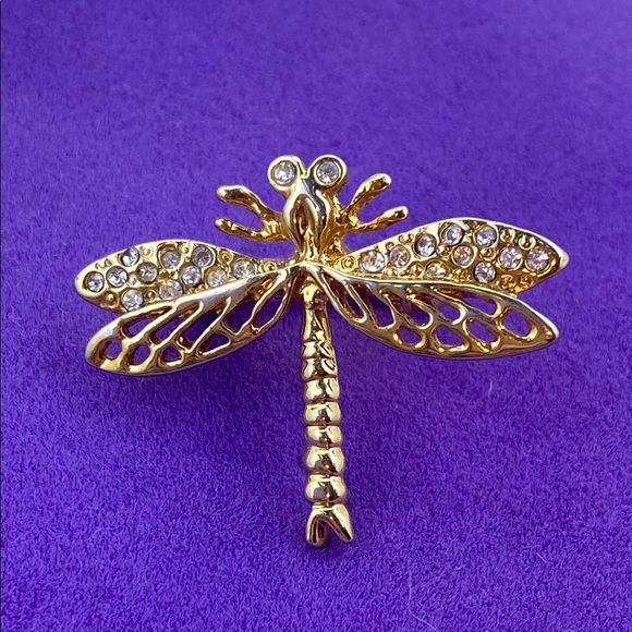 💛 Elegant Gold Crystal Dragonfly Brooch - Picture 1 of 4